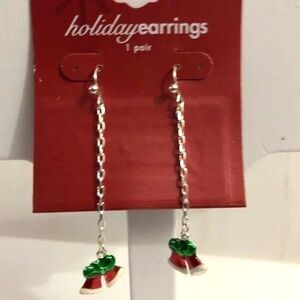 Bells on a Silver Chain Dangle Holiday Earrings NOC